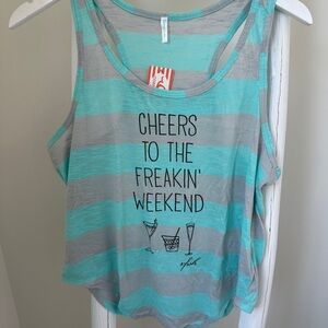 Fave by Vfish Mint Green and Gray Graphic Tank Top Size Large